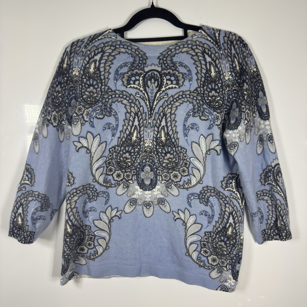 TALBOTS Audrey Cashmere Sweater 3/4 Sleeve Multicolor PXL Blue